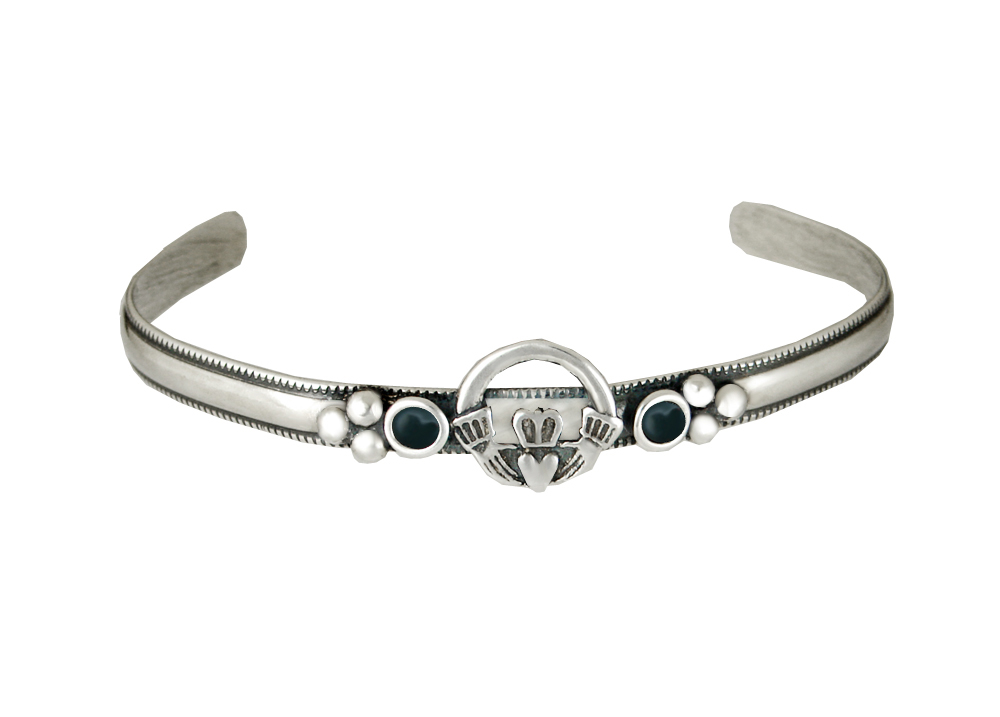 Sterling Silver Claddagh Cuff Bracelet With Bloodstone